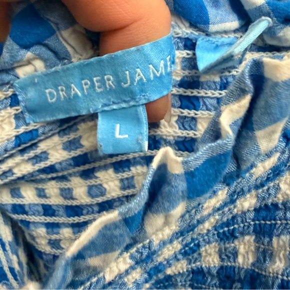 Draper James Reese Witherspoon | Blue Gingham Smocked Midi Dress | Size Large - Picture 3 of 3